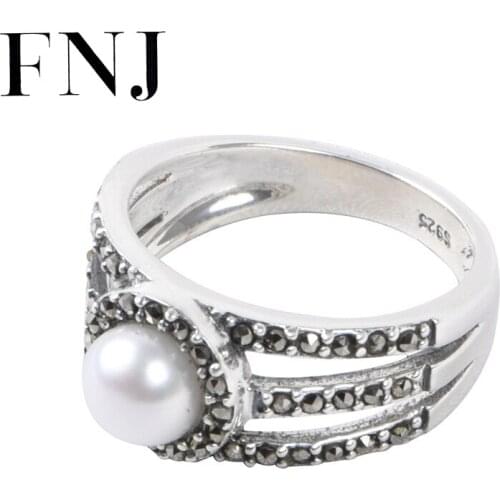 FNJ White Zircon Ring 925 Silver New Shell Original S925 Sterling Silver Rings for Women Jewelry Adjustable size MARCASITE