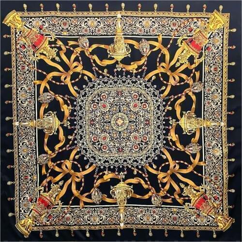 130cm Silk Scarf Women Large Shawls Jewellery Trophy Square Bandana Luxury Kerchief Hijab Scarf Female Winter Foulard Scarf Lady