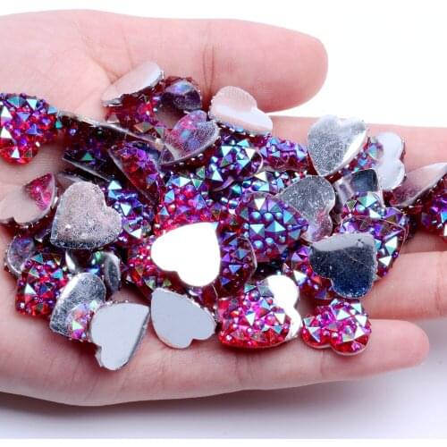 40/100Pcs 14mm Sewing Heart Shape Flatback Resin Rhinestones Without hole Crocodile Skin Texture Beads DIY Jewelry Accessories
