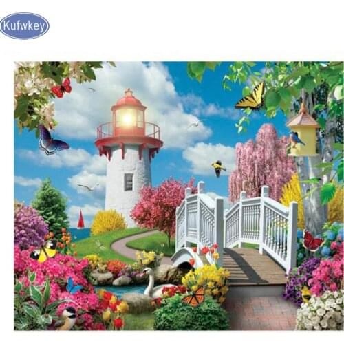Garden view Diamond Embroidery,diy Diamond Painting Cross Stitch,Diamond Mosaic lighthouse,Needlework,Crafts,decoration home