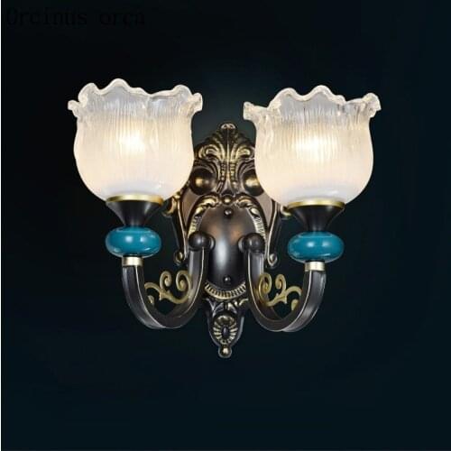 American luxury blue glass wall lamp living room hallway bedroom bedside lamp modern minimalist creative LED wall lamp