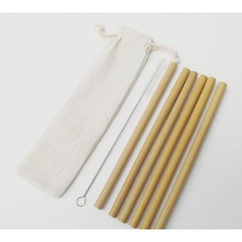 19.5cm Bamboo Straws 6pcs/set Bamboo Drinking Straw Reusable Handcrafted Natural Drinking Straws and Cleaning Brush SN1227