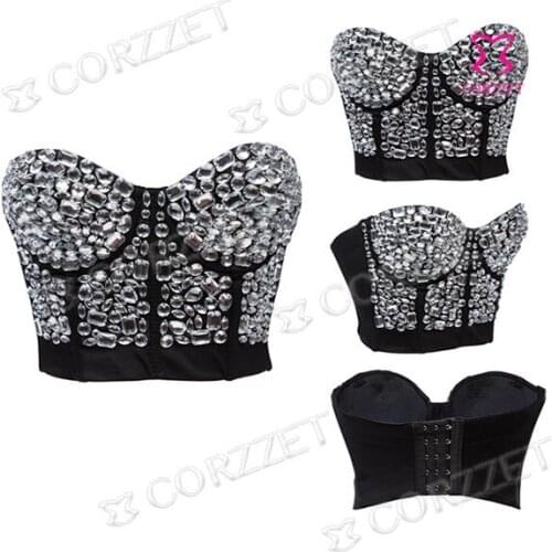 Brand Sexy Clubwear Underwear Women White Crystal Beading Strapless Bra Push Up Bralette Brassiere Crop Tops Female Bras B-Cup