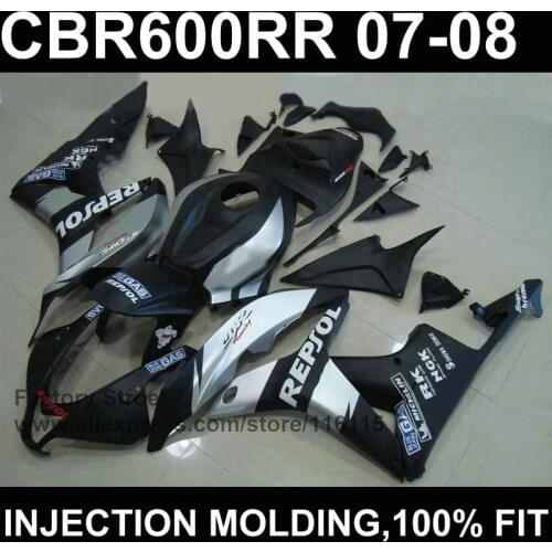 Black silver fairing set Injection moulding for HONDA CBR 600 RR fairing 2007 2008 cbr600rr 07 08 fairing parts+7Gifts