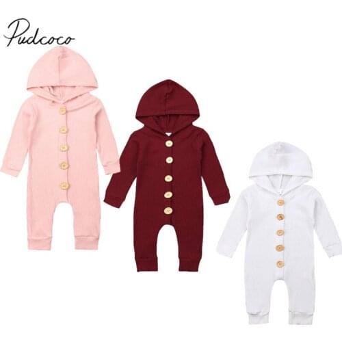 2019 Baby Summer Clothing Newborn Infant Kids Baby Girls Boys Hooded Romper Long Sleeve Single Breasted Solid Jumpsuits 0-18M
