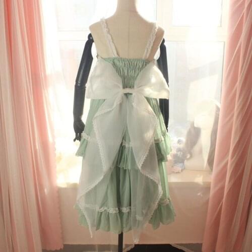 Elegant Handmade White Big Bow Tail Organza Dress Tailing Tunic Overskirt Lolita Original Design All-fit