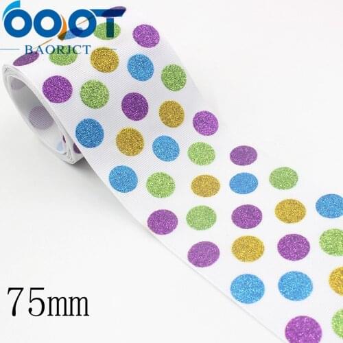 I-191121-2552,3‘’ 75mm,2yards Colorful Dots hot gold hot silver Ribbons Thermal transfer Printed grosgrain Wedding decoration