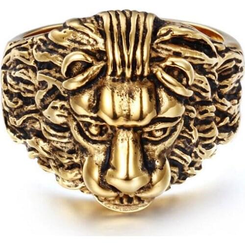 Fashion Vintage Men Biker Jewelry Gold Silver Color Stainless Steel Casting Lion Head Mens Rings Anel Big Size 8 9 10 11 12 13