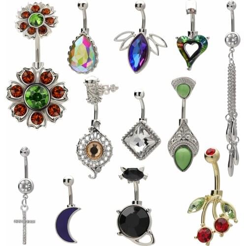 Cross Stainless Steel Belly Button Nail Cheery Blue Gem Navel Rings Drop Shape Elegant Zircon Gift Nombril Jewelry