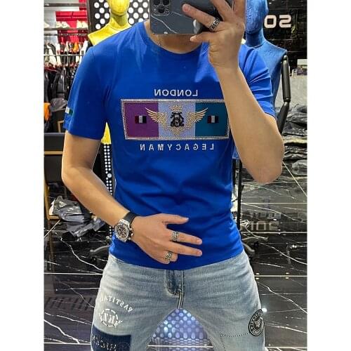 T-shirt Mens Mercerized Cotton 2021 YOUYEE Summer Clothes European Embroidery Round Neck Tee Shirt Men Casual Outfits Top