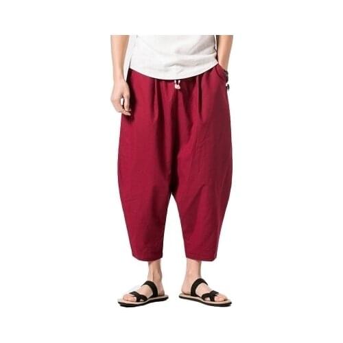 Summer big crotch Cropped pants Chinese style baggy Harem Pants Spring Breathable loose bloomers Men Jogger Cross-pants A60202
