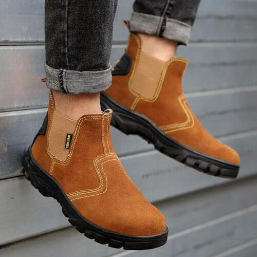 New design mens casual worker chelsea boots steel toe caps work safety shoes cow suede leather platform boot security botas man