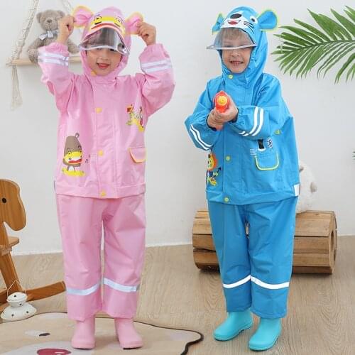 1-8 Years Old Children Raincoat Kids Boys Girls Waterproof Jumpsuit Hooded One-Piece Cartoon Dinosaur Baby Rainwear And Pants