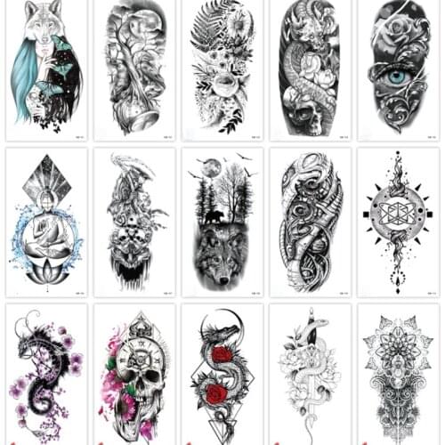 Waterproof Temporary Tattoo Sticker Small Full Arm Tattoo Sticker Waterproof Eco-Friendly Mermaid Compass Fake Tattoo Men Women
