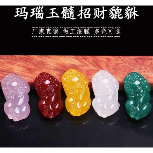 Natural Agate Chalcedony Pixiu Pendant Necklace Jewellery Fashion Accessories Hand-Carved Man Woman Luck Amulet Sweater Chain