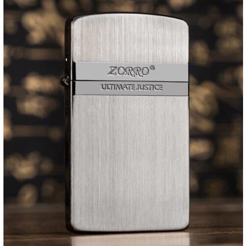 Original Zorro thin kerosene OIL lighter originality Metal wheel wind-proof gasoline igniter Cigarette gift