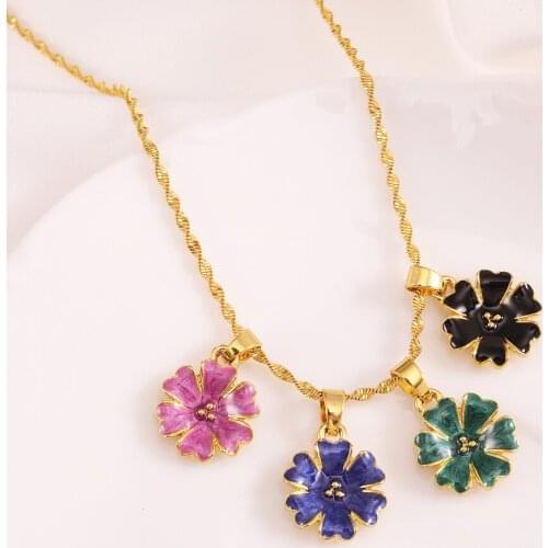 Bangrui Fashion Jewelry Multicolor Flower Pendant Necklace Earrings Female Gold Charm Chain Elegant Jewelry Sets Party Gifts