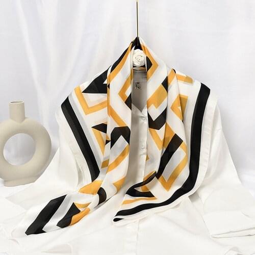 Luxury Women Silk Scarf Square Hijab Headwear Large Foulard Femme Bandanas Headband Dot Print Pashmina Neckerchief for Ladies