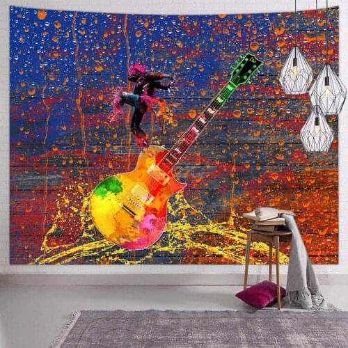 Psychedelic Music Wall Tapestry for Bedroom Hippie Watercolor Guitar