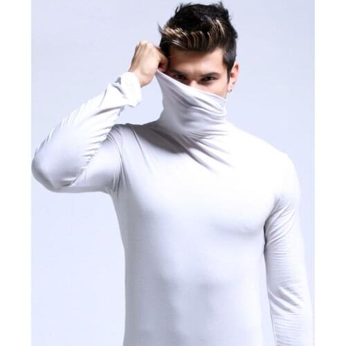 Luxury Brands Modal Turtleneck Thermal Underwear Tops Mens Thermal Shirt Solid Long Sleeve Blouse Thin Tight Mens Underwear Top