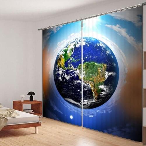 Blue planet print Luxury Blackout 3D Window Curtains For Living Room office Bedroom Drapes cortinas Rideaux Customized size