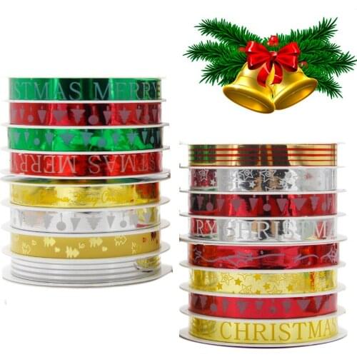 Christmas Wrapping Ribbon with Pattern Merry Christmas Snowflakes Tree Rolls Set for Xmas Gifts Packing Bows Christams ,1Yc20887