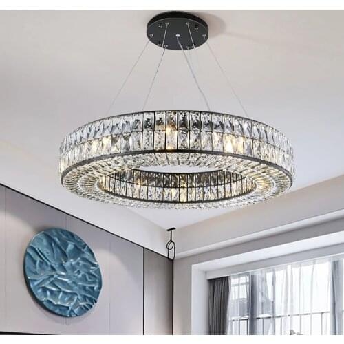 YOOGEE Modern Black Chandelier For Living Room Bedroom Round LED Crystal Lamps Luxury Loddy Lustre Fixtures