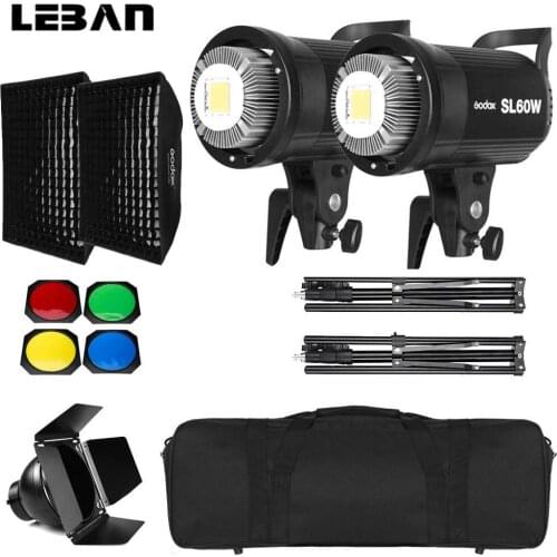 2x Godox SL-60W 60Ws 5600K Studio LED Continuous Photo Video Light + 2x 60x90cm Softbox + 2x 1.8m Light Stand LED Light Kit