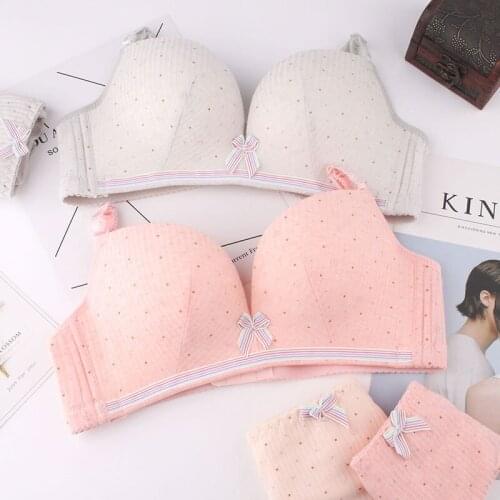 Comfortably indentation wireless bralette and brief without steel ring girl brassiere sets wave point striped fabric bra suits