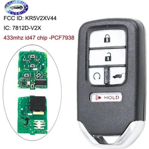 Smart Remote key 4+1/5 Button 433MHz ID47 PCF7938 SUV tail button for honda FCC:KR5V2XV44 IC7812D-V2X