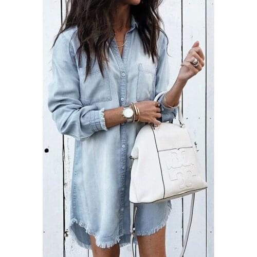 Vintage Women Jeans Shirt 2021 Denim Shirt Large Plus Size Oversized Shirt Loose Ladies Tops Blouse Femme Woman Gray Blue Green
