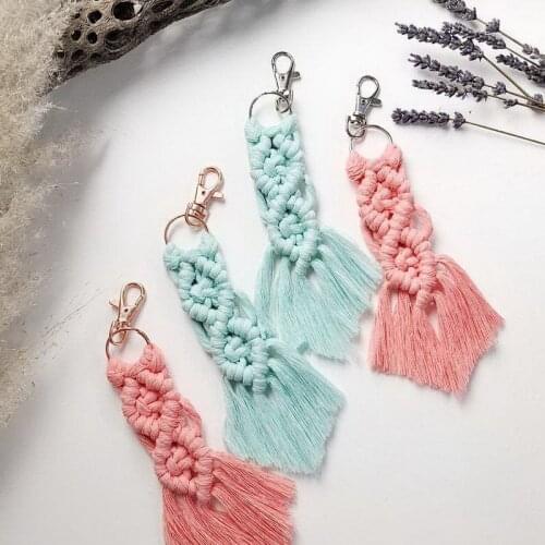 Rainbery Colorful Tassel Handmade Fish Tail Bag Macrame Wooden Beads Tie Bohemian Hanging Keychains key Holder Women Jewelry
