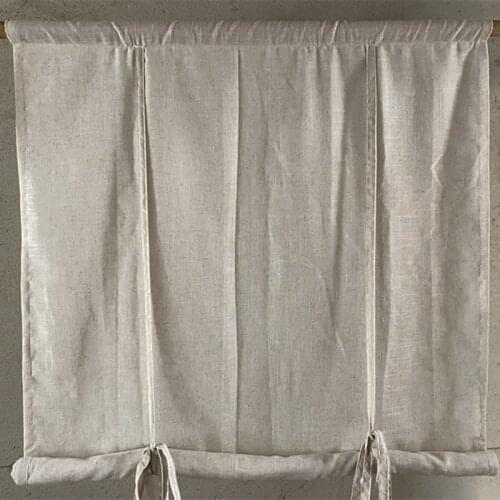 Rural Cotton Linen Sheer Curtains Vintage Lifting Roman Curtain Valance, Finished Cafe Curtain Sheer for Home Hotel Customized