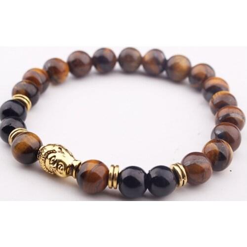 8mm yellow Tigereye Chakra Healing Reiki Buddha Prayer Yoga Bracelet elastic thread adjustable black Volcanic Stone Bangles