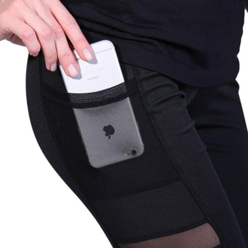 Women High Waist Yoga Gym Legging Calf-length Pants With Pocket Sport leggings Fitness Girl Black Mesh 3/4 Yoga Pants Dropship