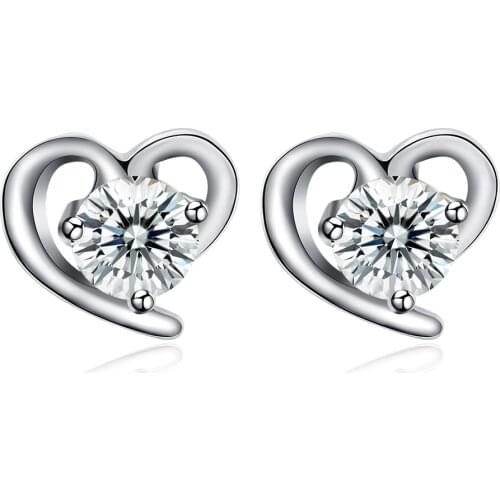 SILVERHOO Romantic Heart 925 Sterling Silver Stud Earrings For Women Clear Cubic Zirconia Earring Birthday Gift Fine Jewelry New