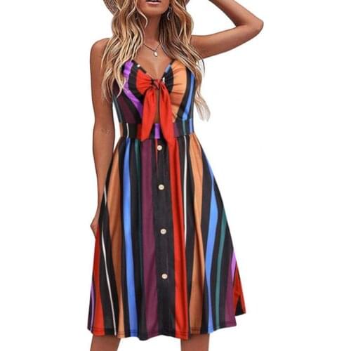 Women Dress Leaf Print Spaghetti Straps Summer V Neck Bow Buttons Dress for Party Women clothes Green xxl платье летнее 2021