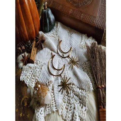 Gold Crescent Moon and Star Earrings | Phoebe Celestial Magic Gold Crescent Moon Earrings