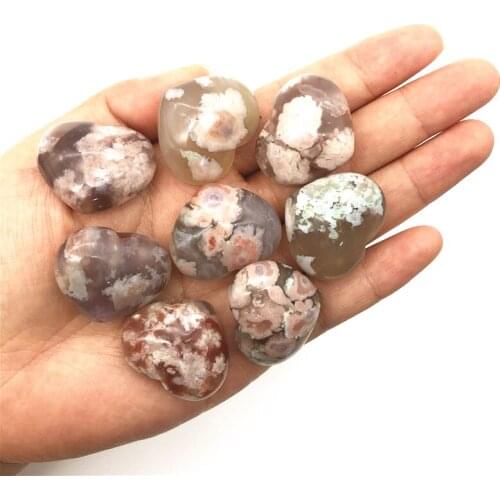 Beautiful 1pc Natural Pink Chakra Cherry Blossom Agate Sakura Agate Heart Shaped Crystal Gemstone Healing Natural Quartz Crystal