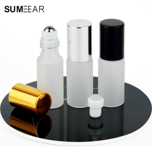 100 Pieces 5ml Frosted Glass Roll On Essential Oil Mini Perfume Bottle Vial Travel Empty Perfume Sample Bottle