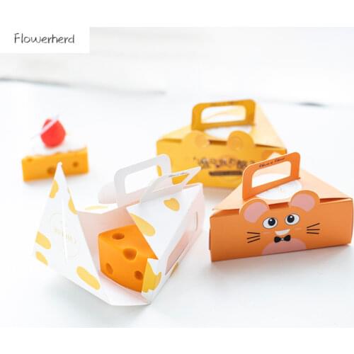 2pcs Cheese Packaging Box Cartoon Mouse Cheese Mousse Sliced and Cut Portable Box 2 Packs Birthday Decoration Cake Box