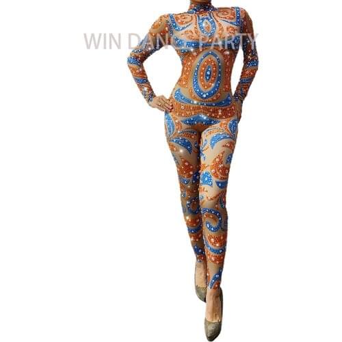 2021New Arrival Jumpsuits Bar Club Performance Costume Zentai Skinny Birthday Party Pole Dancing turtle Neck Bodycon Rompers