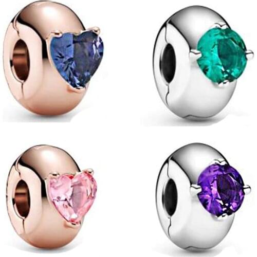 2021 Valentines Day New Fit Original Pandora Bracelet 925 Sterling Silver Beads Blue Green Pink Purple Zircon Charm Women Gift