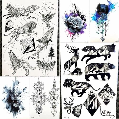 25 Style Sexy Black Animals Temporary Tattoo Stickers Men Waterproof Fake Tattoo Women Cosmos Fake Geometry Tattoo Paste