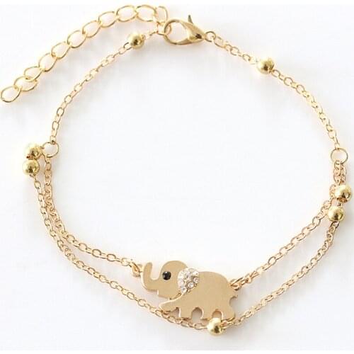 Ankle Bracelets Foot Leg Chain Gold Color Crystal Elephant Charm Anklets For Women Double Chains Barefoot Sandals Beach Jewelry