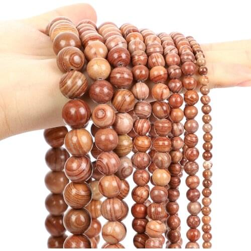 Natural Stone Beads Yellow Veins Round Loose Spacer Bead For Jewelry Making Bracelet Necklace DIY Accessories Strand 6/8/10/12MM