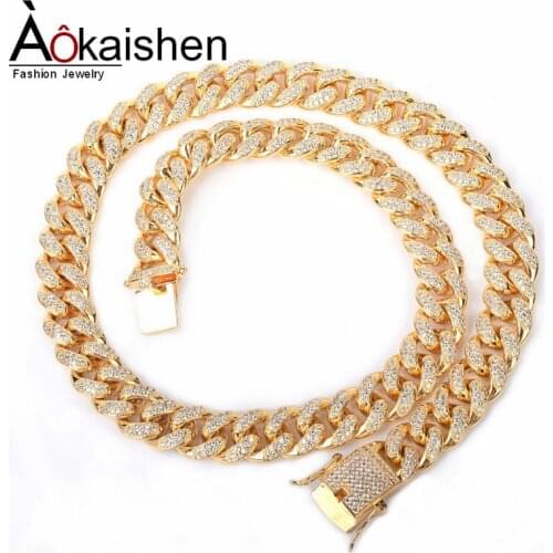 12mm Iced Out Zircon Cuban Necklace Chain Hip hop Jewelry Gold Color Copper Material Men 18-28inch