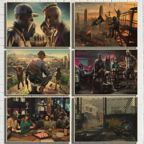 Watch Dogs Large scale Online Game Role-playing Game Kraft Paper Poster Bar Room Decoration Painting Art Wall Sticker Picture