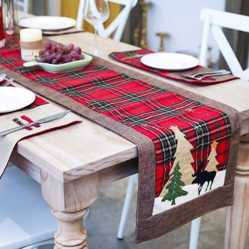 Christmas Table Runner Burlap & Cotton Red Black Plaid Reversible Buffalo Check Table Runner for Christmas Holiday (14 x71 Inch)