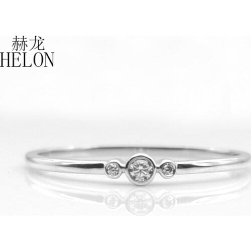 HELON Sterling Silver 925 Round Cut Genuine AAA Graded Cubic Zirconia Wedding Ring Band For Women Trendy Fine Jewelry Best Gift